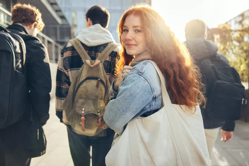 High school student going to class